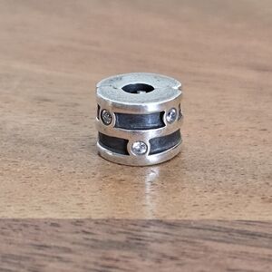 Pandora Silver and Black Clip Bead With CZ Sterling Silver